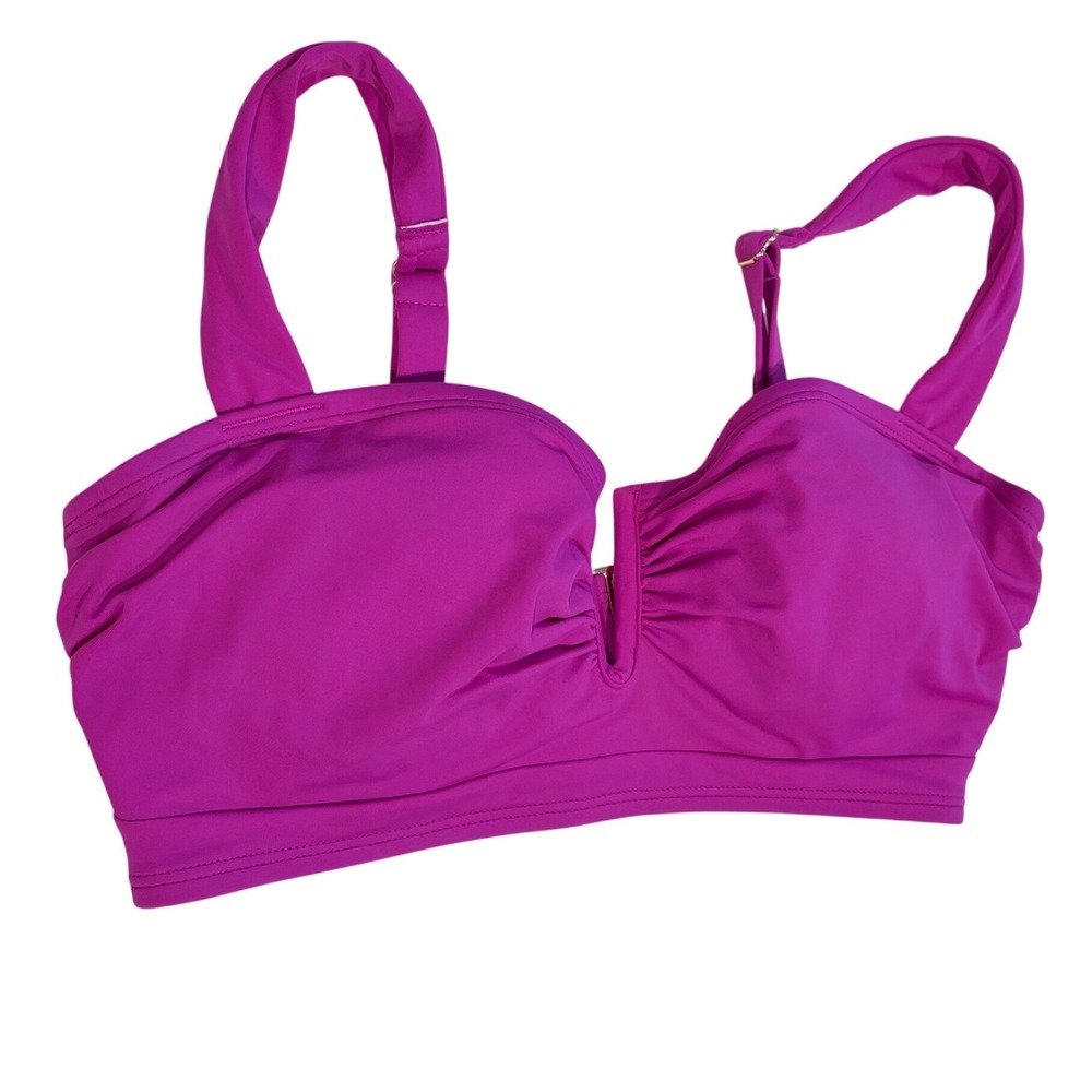 Shade & Shore Purple Notched V-Wire Bikini Top 34D‎ Ruched Underwire Swimwear